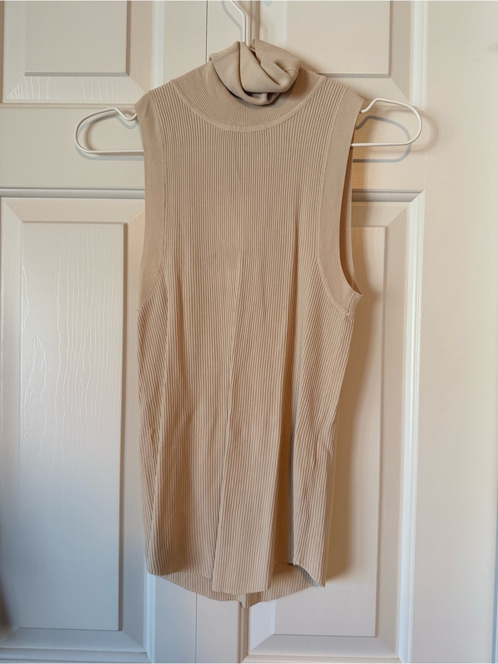 Sleeveless Ribbed Turtleneck Top - Beige
